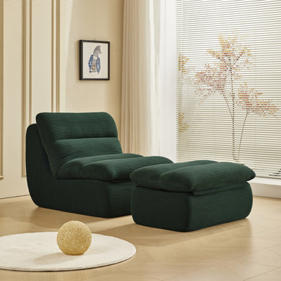 Modern Compressed Lounge Chair With Ottoman, Cozy Corduroy Recliner For Small Spaces, Living Room, Or Bedroom by Ebern Designs