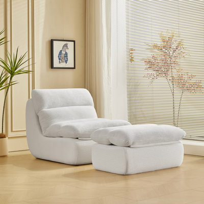 Modern Compressed Lounge Chair With Ottoman, Cozy Corduroy Recliner For Small Spaces, Living Room, Or Bedroom by Ebern Designs