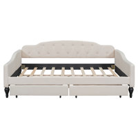 Full Size Upholstered Tufted Daybed with Two Drawers, Beige by Canora Grey