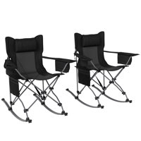 Folding Rocking Camping Chairs for Adults, Portable Outdoor Rocking Chairs with Headrest, Cooler Bag, Cup Holder, Carry Bag for Picnic Outside and Out by Arlmont & Co.
