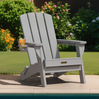 HDPE Folding Adirondack Chair With Cup Holder by Highland Dunes