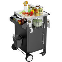 Outdoor Rolling BBQ, Bar Cart – 1-Door Grill Table with Storage, Hooks & Spice Rack