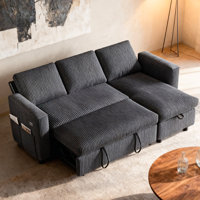 Sleeper Sofa Bed, 81” Pull Out Couch Bed with Reversible Storage Chaise, 3 in 1 L-Shaped Couch for Living Room by Latitude Run