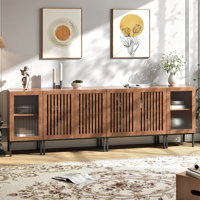 Farmhouse TV Stand For Tvs Up To 100 Inch, 4 In 1 Entertainment Center TV Console With Storage Cabinets And Glass Doors,Media Console For Living Room by Latitude Run