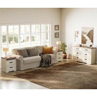 Glenford Farmhouse Dresser And Nightstand Set Of 3,48" W 6 Drawer Dresser And 2 Pieces Nightstands With 1 Charging Station And Drawer,Wooden Bedroom F by Winston Porter