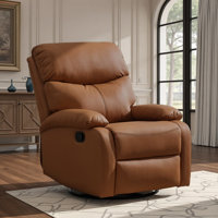 Fraher Top Grain Genuine Leather Recliner, Small Swivel Rocker Recliner Chair,manual Recliner Chair For Living Room, Bedroom, Home Theater,rv