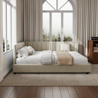 Full Size Upholstered Tufted Daybed, Velvet Sofa Bed With Vertical Channel Tufting, Reversible Armrest Design, Sturdy Wood Frame For Bedroom & Living by Mercer41
