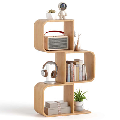 1 PCS 2 Tier S-Shaped Bookcase with 2 Open Cubes Geometric Corner Display Shelf by Ebern Designs