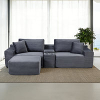 Alhertine 82"W Modular Corduroy Sofa Couch,Sleeper Sofa,Ottoman Storage by Latitude Run