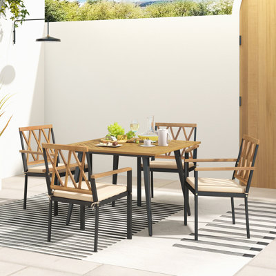 5 Pcs Patio Dining Table Chair Set, 42.5 In. L Dining Table With Umbrella Hole by Corrigan Studio