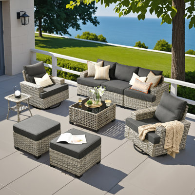 7- Person Rattan Outdoor Seating Group With Swivel Rockers by Latitude Run