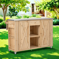 Outdoor Solid Wood Rolling Bar Cart, Storage Cabinet Kitchen Island by Gracie Oaks