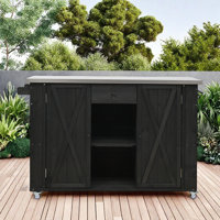 Outdoor Solid Wood Rolling Bar Cart, Storage Cabinet Kitchen Island by Gracie Oaks