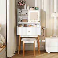 Small Makeup Vanity Desk With Mirror And Lights by Wrought Studio