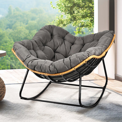 Upholstered Rocking Accent Chair, Oversize Papasan Chair with Thick Cushion