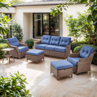 Acton 6 - Pieces Outdoor Wicker Sofa Seating Group With Ottomans And 6" Thick Cushions by Lark Manor