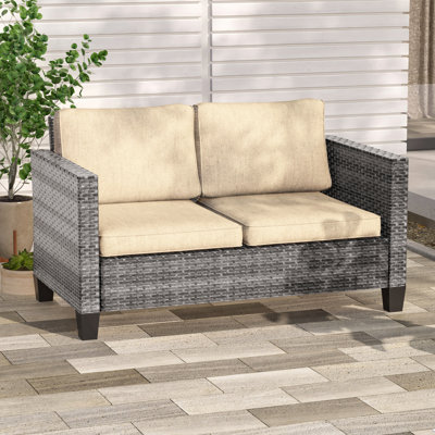 Outdoor Loveseat Sofa with PE Rattan Wicker & Sturdy Frame for Patio