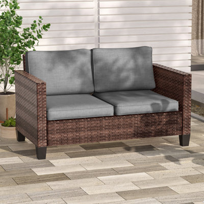 Outdoor Loveseat Sofa with PE Rattan Wicker & Sturdy Frame for Patio by Ebern Designs