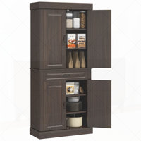 71" Freestanding Kitchen Pantry with 4 Doors, and 2 Large Cabinets, Tall Storage Cabinet with Wide Drawer for Dining Room, Coffee by Lark Manor