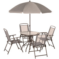 6 Piece Patio Dining Set for 4 with Umbrella, Outdoor Table and Chairs with 4 Folding Dining Chairs by Arlmont & Co.
