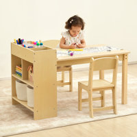 Kids Art Table And 2 Chairs, Toddler Activity Table With Large Storage Shelves by Harriet Bee