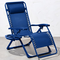 Monochromatic Zero Gravity Chair, Folding Patio Recliner W/Side Tray, Headrest - Marine