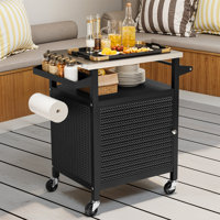 25" Outdoor Grill Cart With Stainless Steel Top Outdoor Grill Table With Storage Shelves by Arlmont & Co.