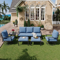 6 PCS Outdoor Metal Conversation Set With 360° Swivel Rocking Chairs, Sofa, &Ottoman For Patio, Garden, Deck Or Poolside by Winston Porter
