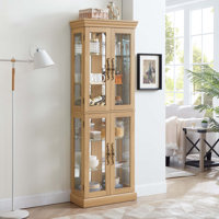 Lighted Glass Curio Display Cabinet,Display Cabinet,Kitchen, Pantry Light Bulb Included by Lark Manor
