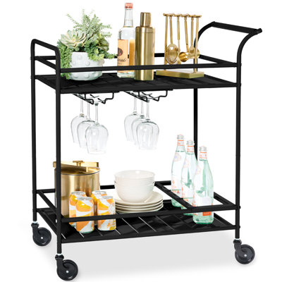 2-Tier Rolling Bar Cart Indoor/Outdoor W/ Storage Shelves, Wine Rack, Lockable Wheels by Ebern Designs