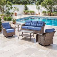 Acton 5 - Pieces Outdoor Wicker Sofa Seating Group With Table And 6" Thick Cushions by Lark Manor