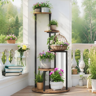 5-Tier Corner Plant Stand for Indoor Potted Plants, Wood Flower Shelf with Metal Frame by Ebern Designs