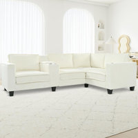 Brady L-Shaped 4-Seater Corduroy Sectional Sofa with Storage Armrests by Ebern Designs
