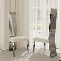 White Bouclé Dining Chairs With Silver Mirrored Legs by Brayden Studio