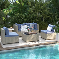 5 Pieces Rattan Patio Conversation Sets With Cushions
