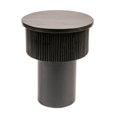 Round Mango Wood Tiered Pedestal Side Table with Ribbed Details by Rowena Interiors