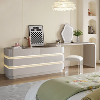 Modern Makeup Vanities Table with 6-Drawers, Retractable 360 ° Rotation, LED Emit Light Vanity Desk by Orren Ellis