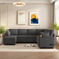 U-shaped Sectional Sofa Bed With Ample Storage Space, Two Cup Holders, Charging Ports And Hidden Storage Chaise by Latitude Run