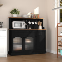 Kitchen Pantry With Glass Door and Microwave Shelf by Lark Manor