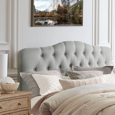 Adjustable Height Headboard with Linen Upholstery and Button Tufting for Bedroom by Winston Porter
