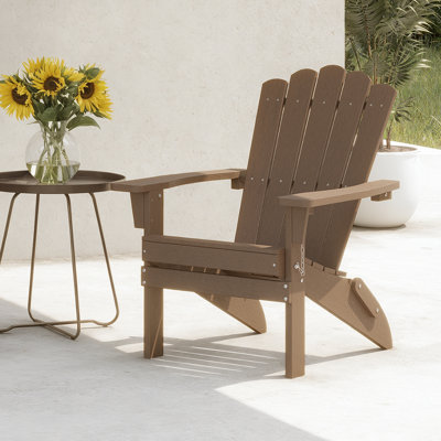 Oversized Recycled Poly Lumber Adirondack Chair with Cup Holder & Footrest – Weather-Resistant, 350Lbs Capacity Patio Throne by Highland Dunes