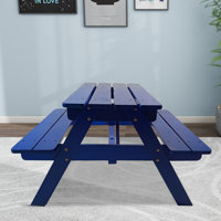 Modern minimalist one-piece dining table and chairs with umbrella holes and wooden frame for indoor and outdoor children