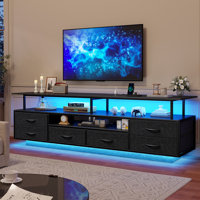 Tv Stand For Tvs Up To 70" With 6 Storage Drawers And Rgb Led Lights, Pu Finish Drawer