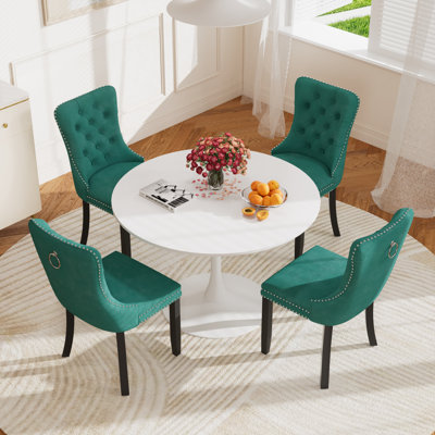 5-Piece Modern Dining Set: 42.1" Marble-Look MDF Table & 4 Velvet Upholstered Chairs by George Oliver