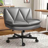 27" W Criss Cross Legged Office Chair Armless Leather Desk Chair With Wheels, Wide Seat, And Back Support by Ebern Designs