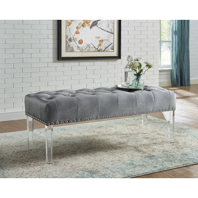 Button Tufted Velvet Upholstered Bench With Acrylic Leg by House of Hampton
