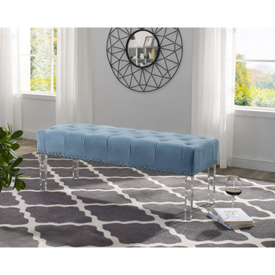 Button Tufted Velvet Upholstered Bench With Acrylic Leg by House of Hampton