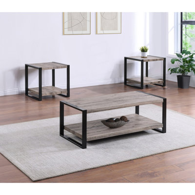 3Pc Contemporary Cocktail Set, 1X Rectangular Coffee Table And 2X Square End Table by 17 Stories