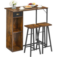 3 Piece Bar Table Set, with 2-Layer Storage Shelf