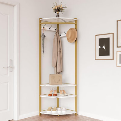 Corner Coat Rack with Shoe Bench Entryway and 6 Double Hooks by Ebern Designs